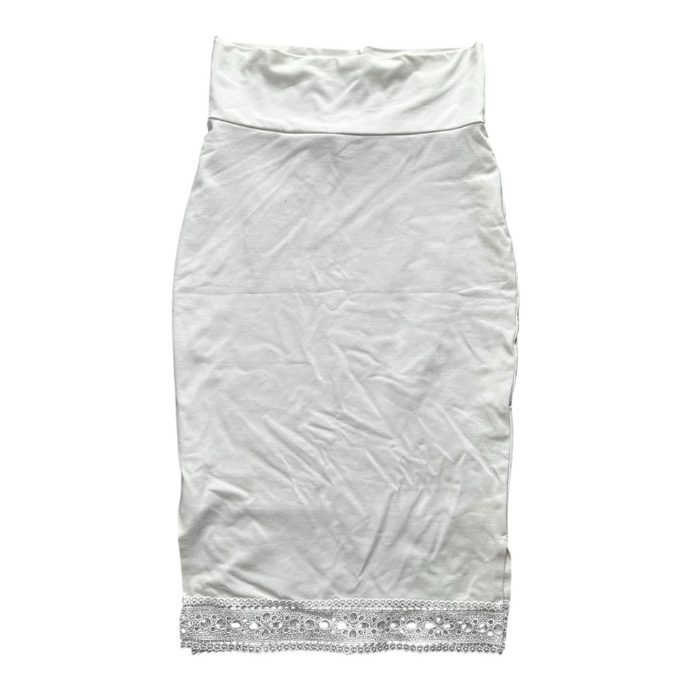 Bebe White Midi Skirt with Lace Detail